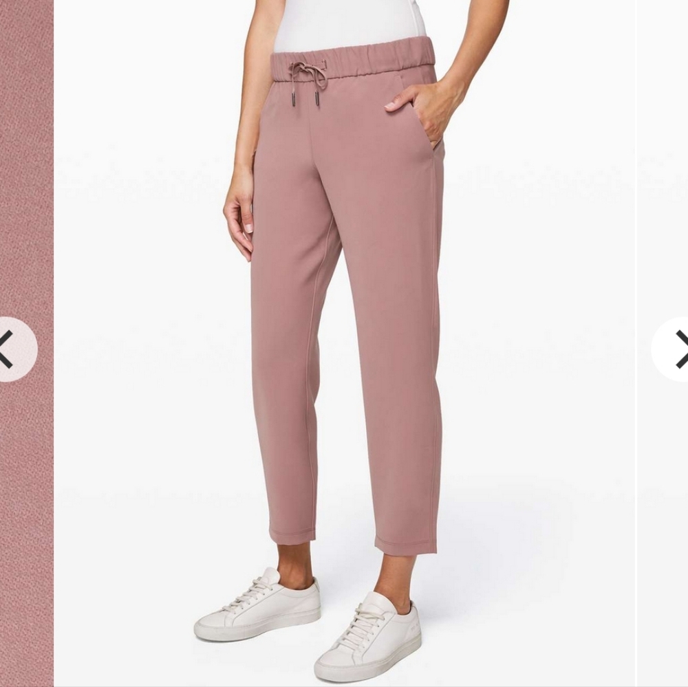Lululemon On The Fly 7/8 pants woven dusty pink taupe size 10